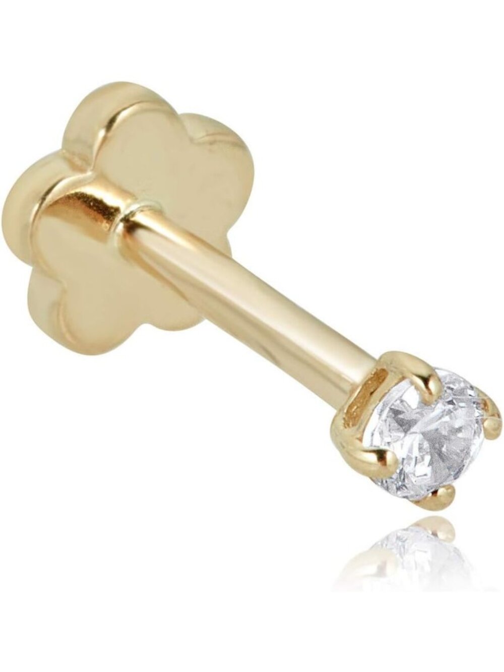 14K Gold Simulated Diamond CZ Cartilage Earring - Flat Back Body Jewelry (18G)